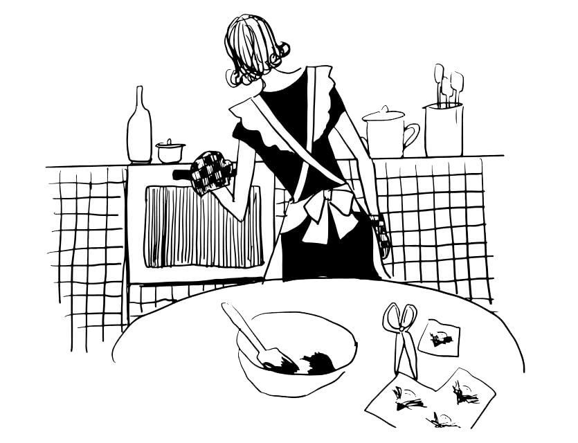 drawing of someone in kitchen